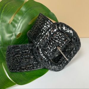 Leatherock wide black leather belt Sz 34 M